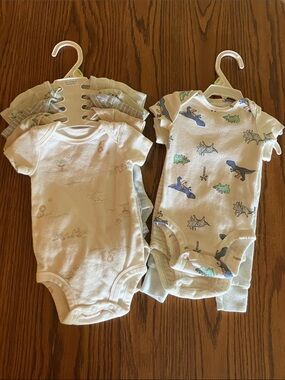 Carter's Dino Print Baby One-Piece Bodysuits - White with Blue & Green Accents